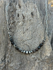 Sterling Silver Midnight Trail Beaded Paperclip Chain Necklace