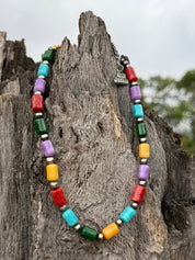 Sterling Silver Painted Desert Multicolor Barrel Beaded Necklace