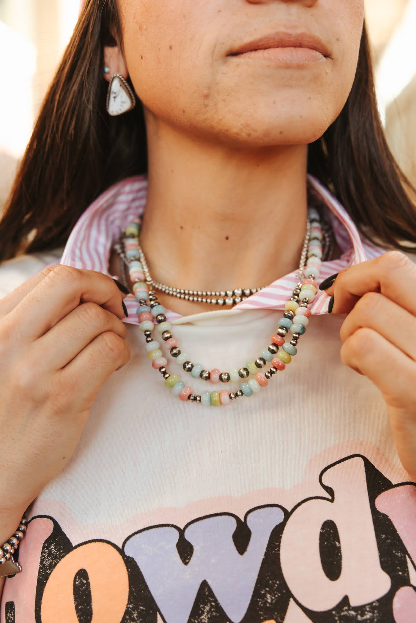 Sterling Silver Pastel Opal Beaded Choker Necklace