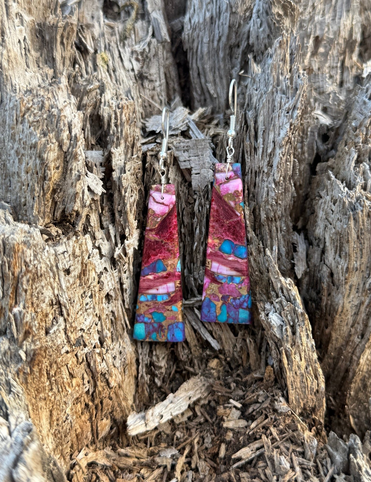 Sterling Silver Pink Dahlia Slab Earrings