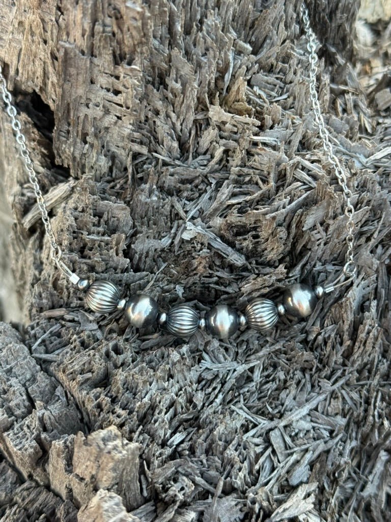 Sterling Silver Textured Bead Chain Necklace
