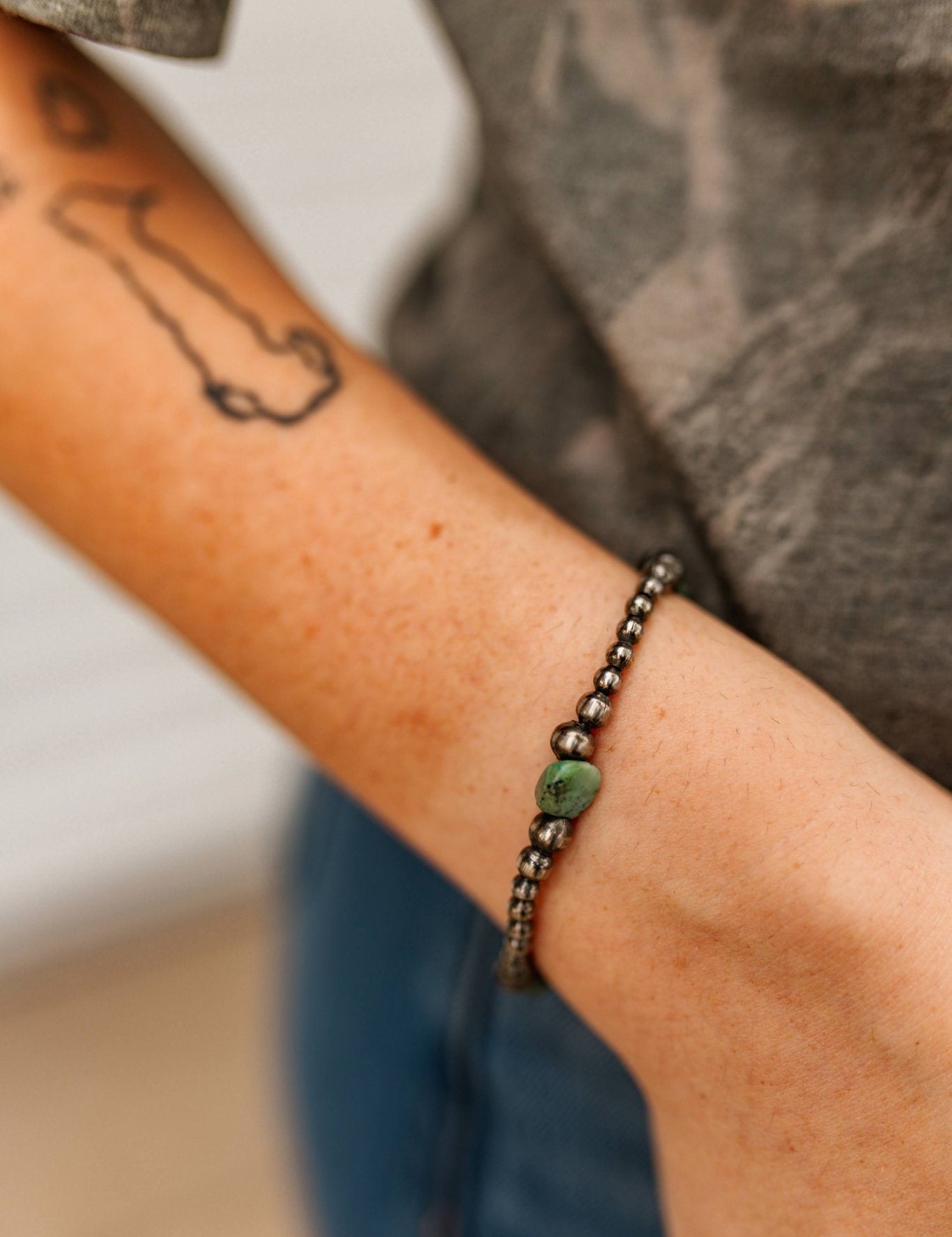 Sterling Silver Turquoise Beaded Bracelet