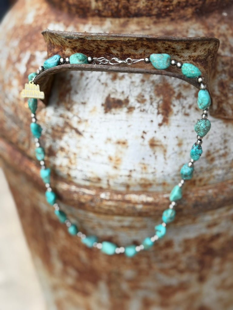 Sterling Silver Turquoise Nugget Beaded Necklace