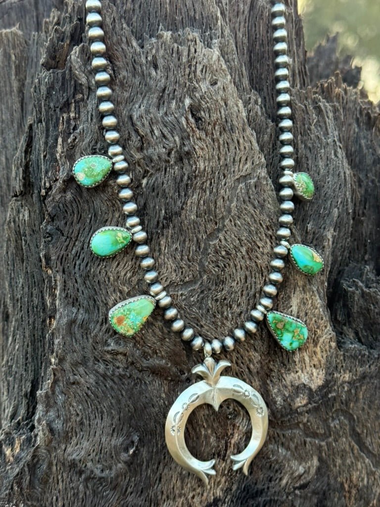 Sterling Silver Turquoise Squash Blossom Necklace