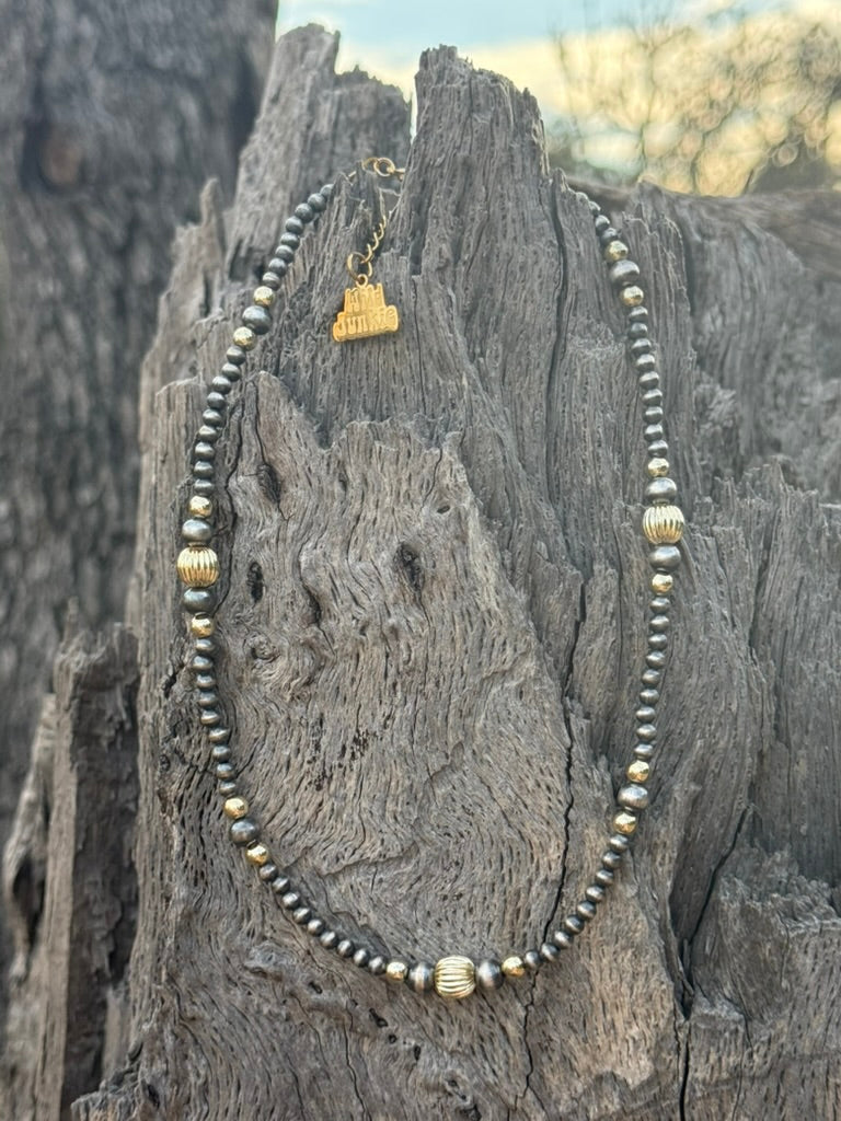 Sterling Silver Two-Tone Corrugated Beaded Necklace