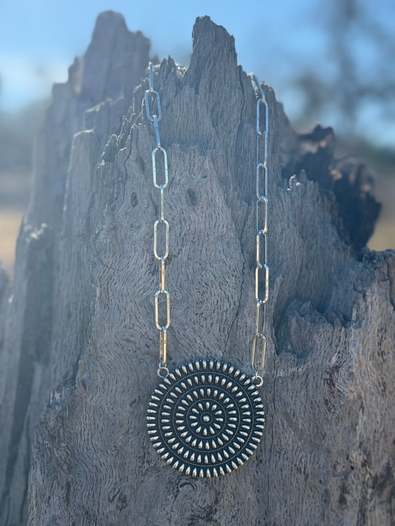 Sunburst Concho Paperclip Chain Necklace