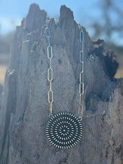 Sunburst Concho Paperclip Chain Necklace