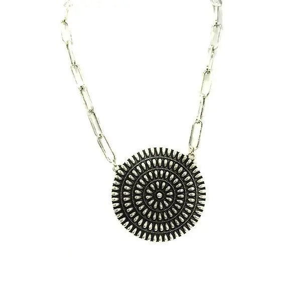 Sunburst Concho Paperclip Chain Necklace