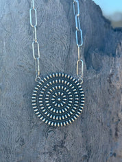 Sunburst Concho Paperclip Chain Necklace