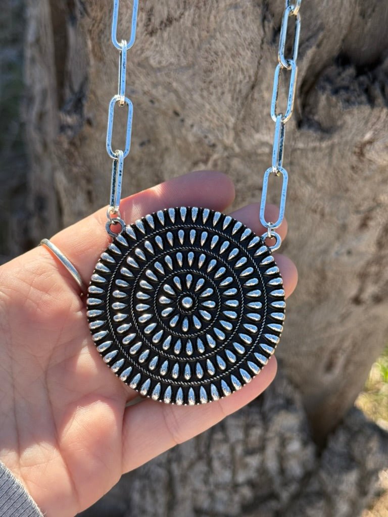 Sunburst Concho Paperclip Chain Necklace