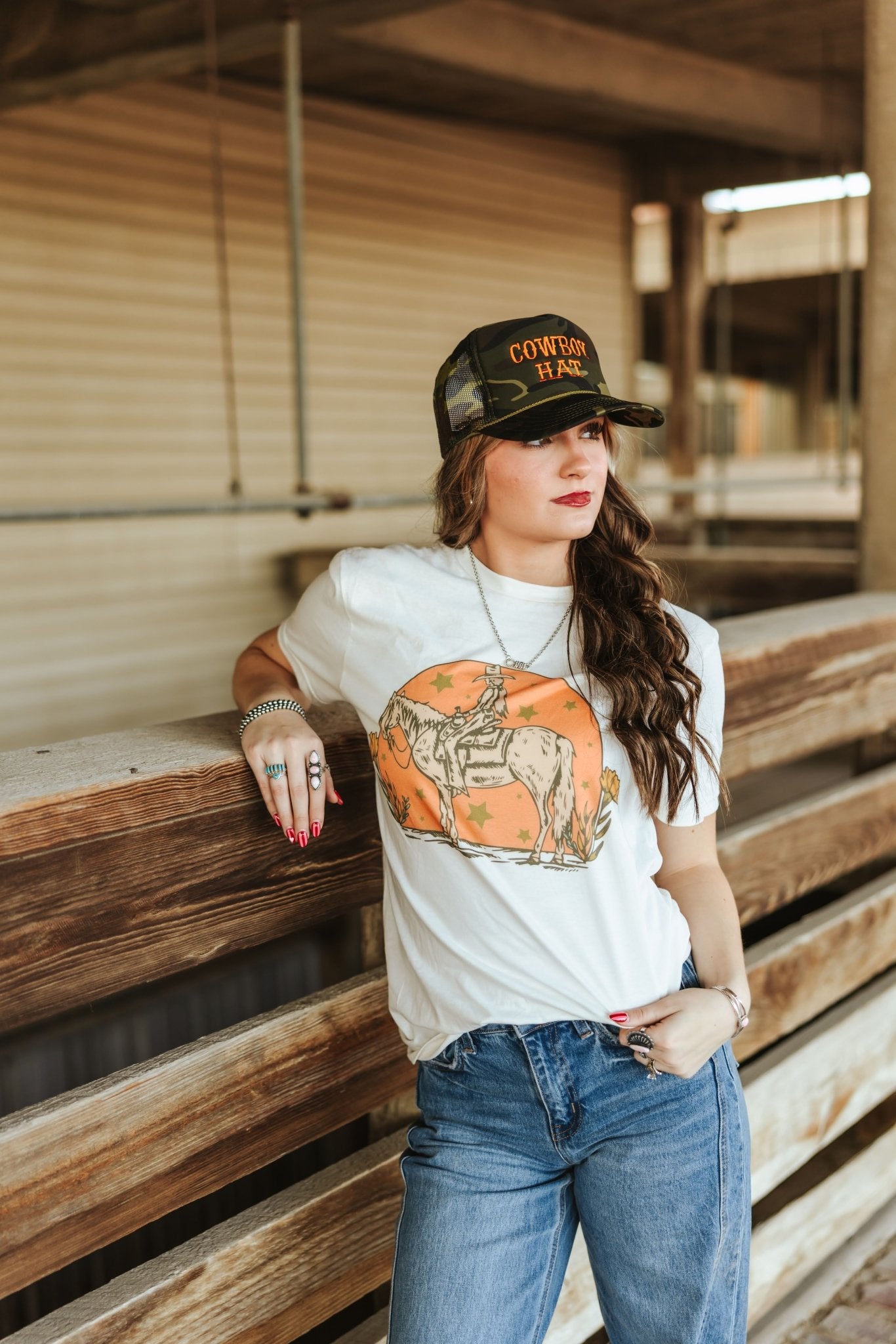 Sunset Cowgirl Rider Graphic TeeNaturalS