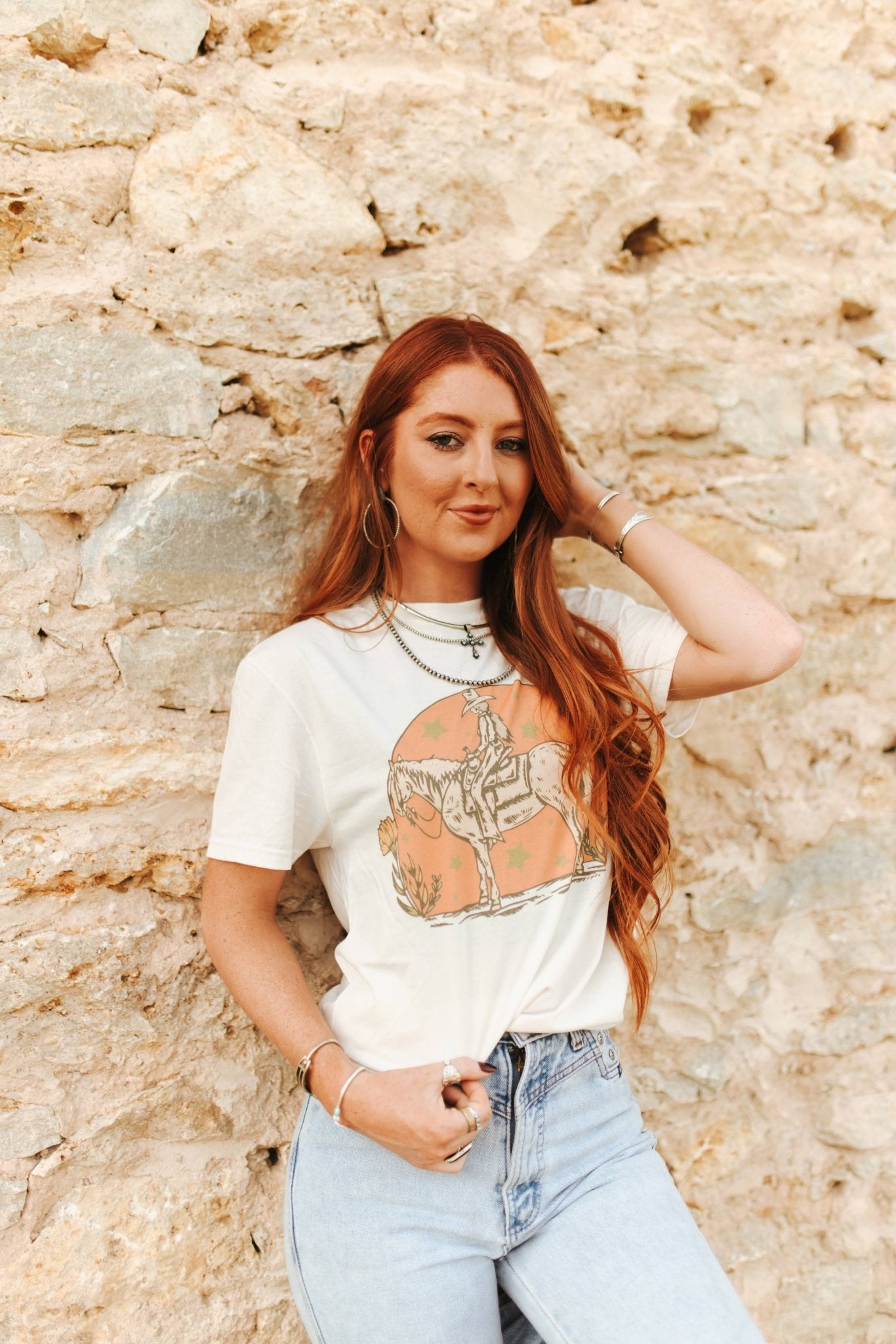 Sunset Cowgirl Rider Graphic TeeNaturalS