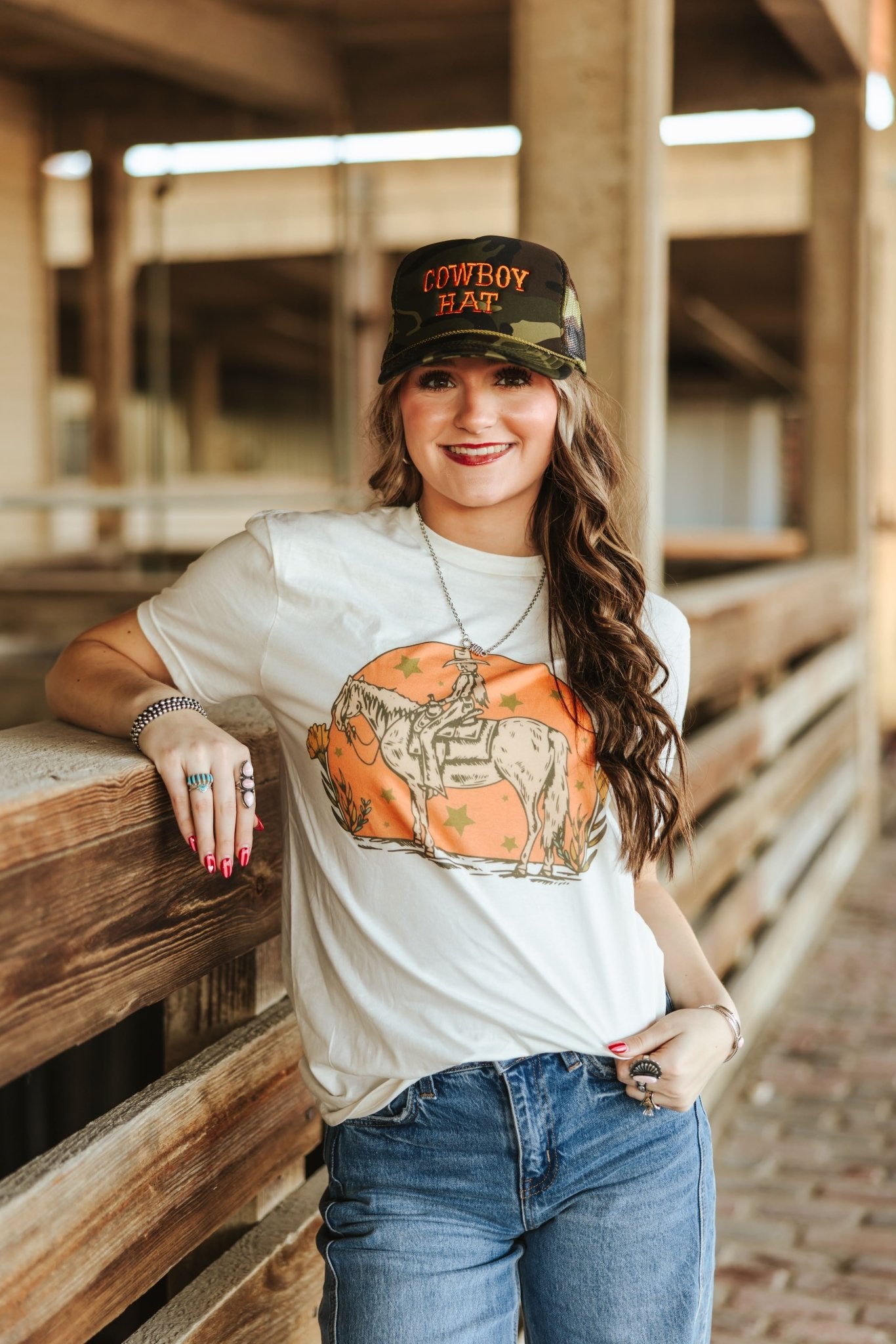 Sunset Cowgirl Rider Graphic TeeNaturalS