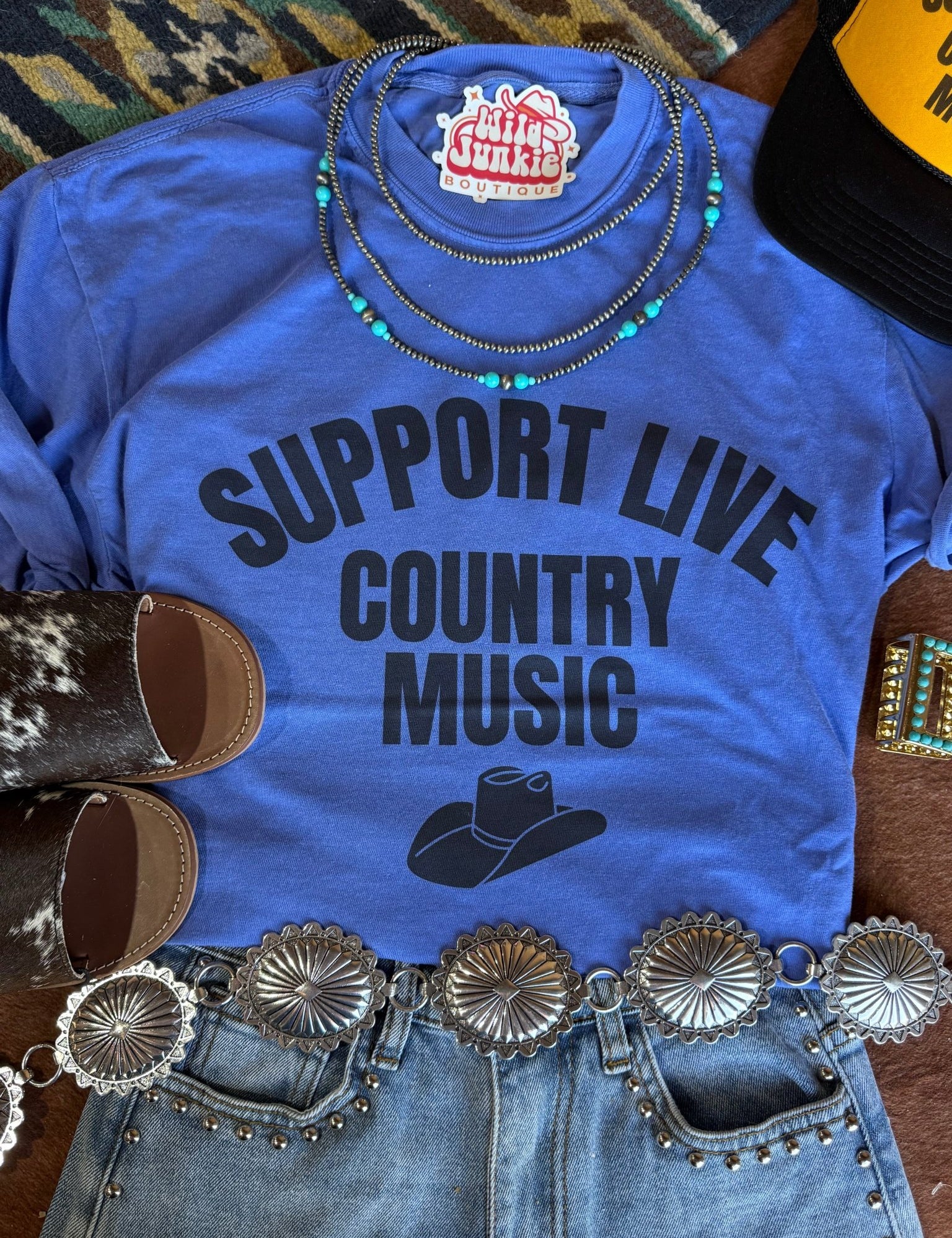 Support Live Country Music Graphic TeeFloBlueS