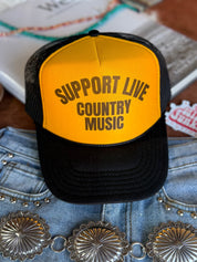 Support Live Country Music Trucker HatGold & Black