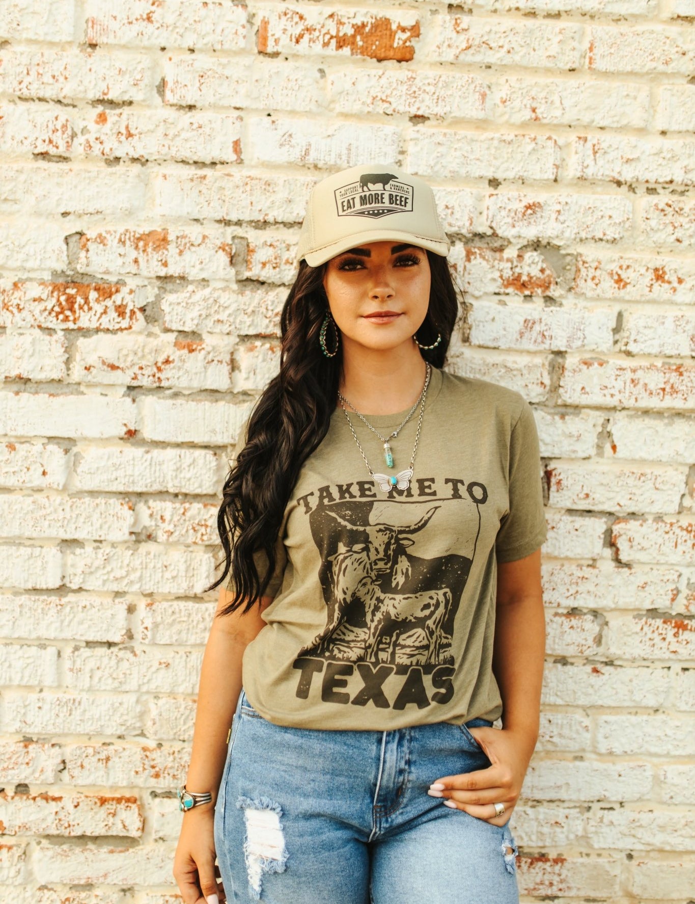 Take Me To Texas Graphic TeeOlive GreenS