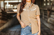 Tan Puff Sleeve Western Snap ShirtS