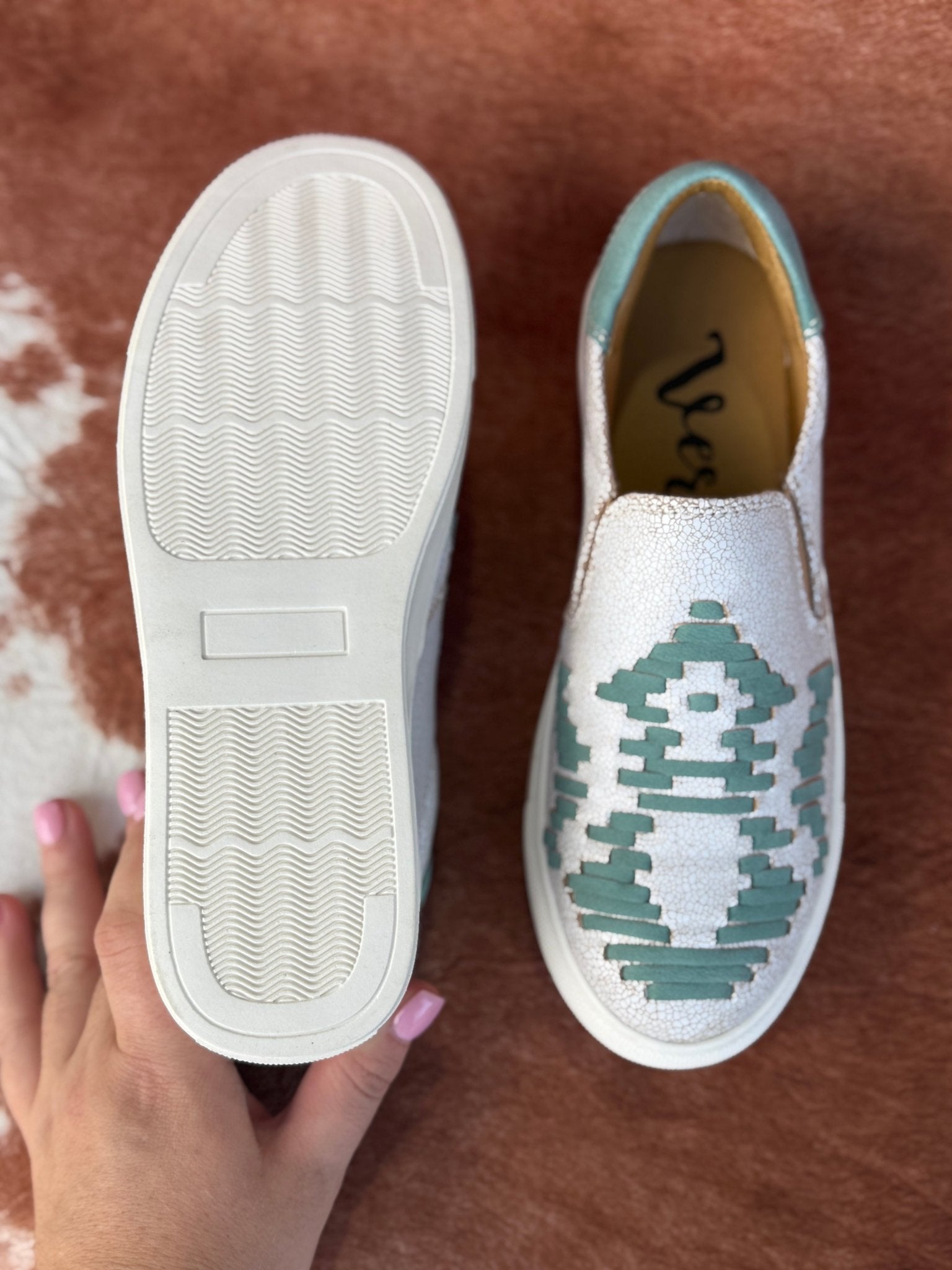 Teal Aztec Slip On Sneakers6
