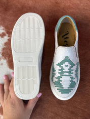 Teal Aztec Slip On Sneakers6