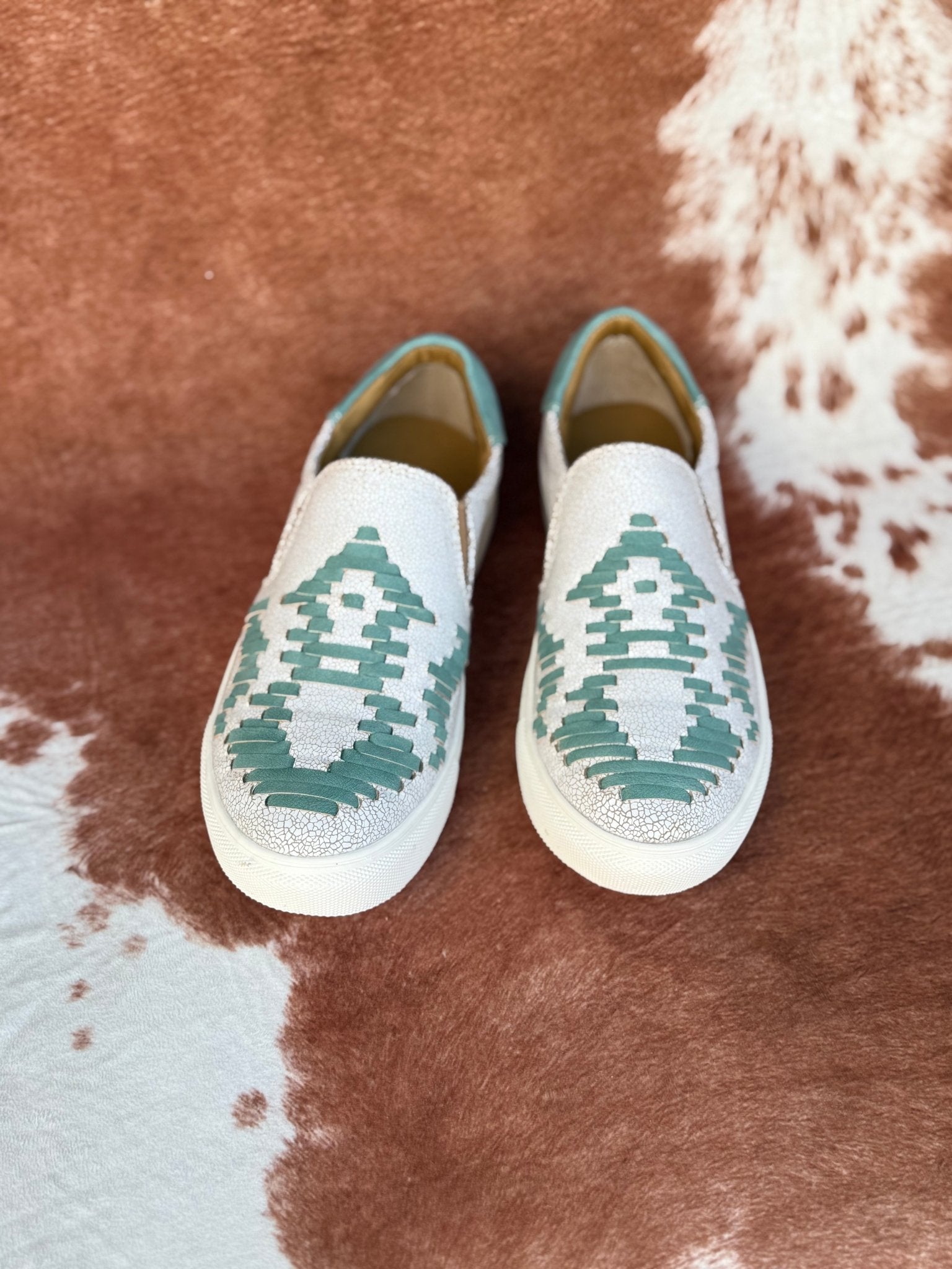 Teal Aztec Slip On Sneakers6