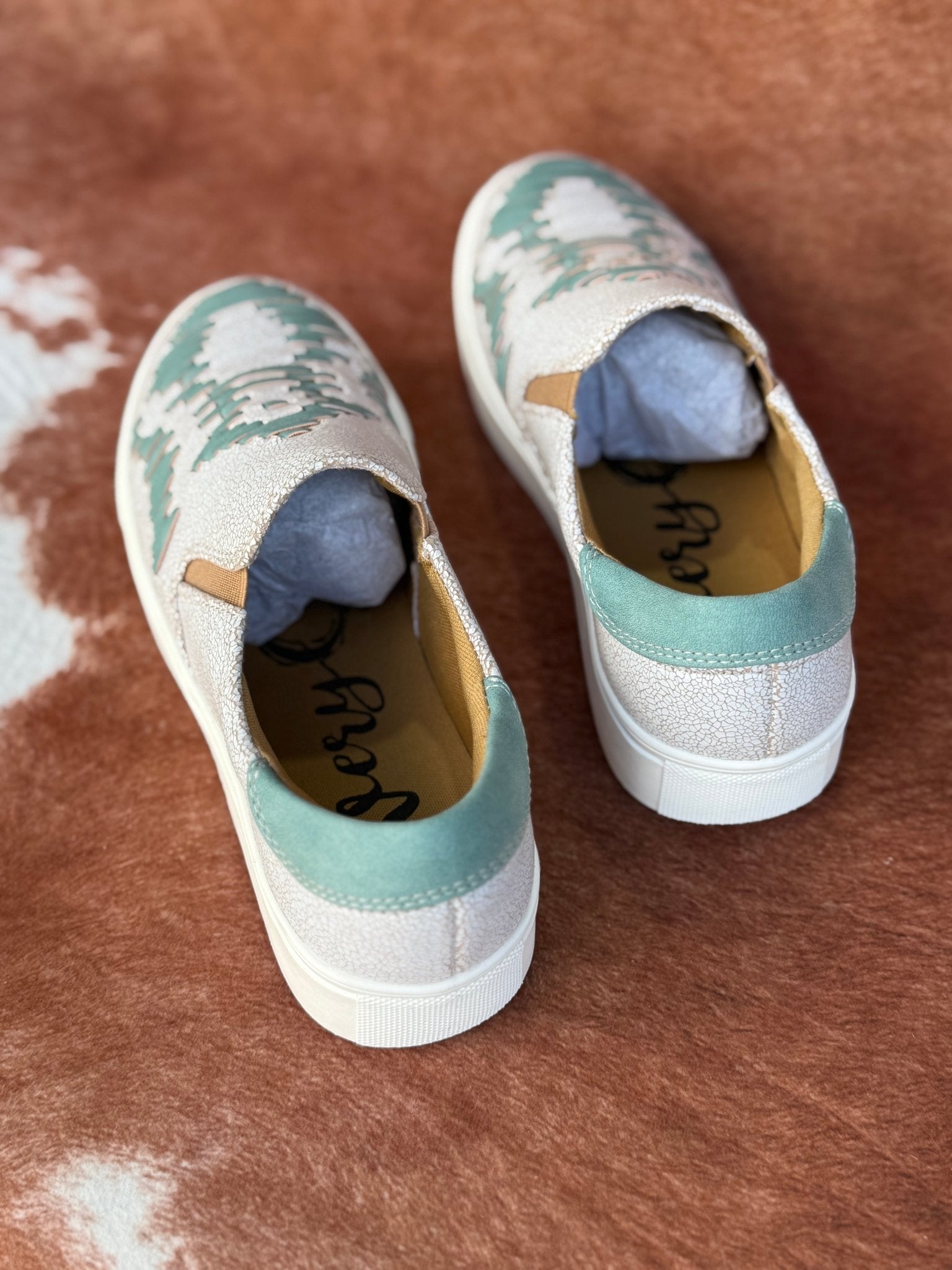Teal Aztec Slip On Sneakers6