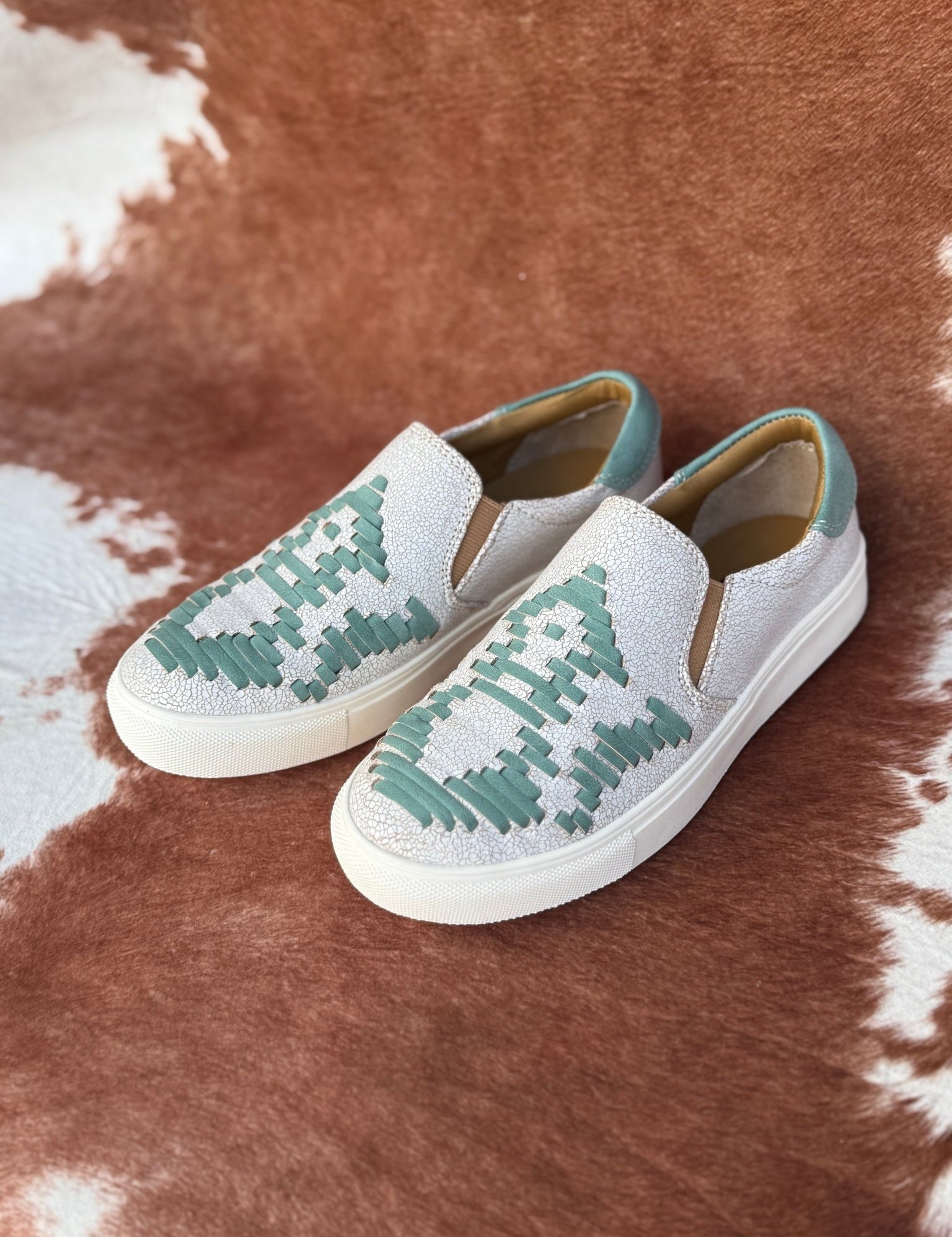 Teal Aztec Slip On Sneakers6