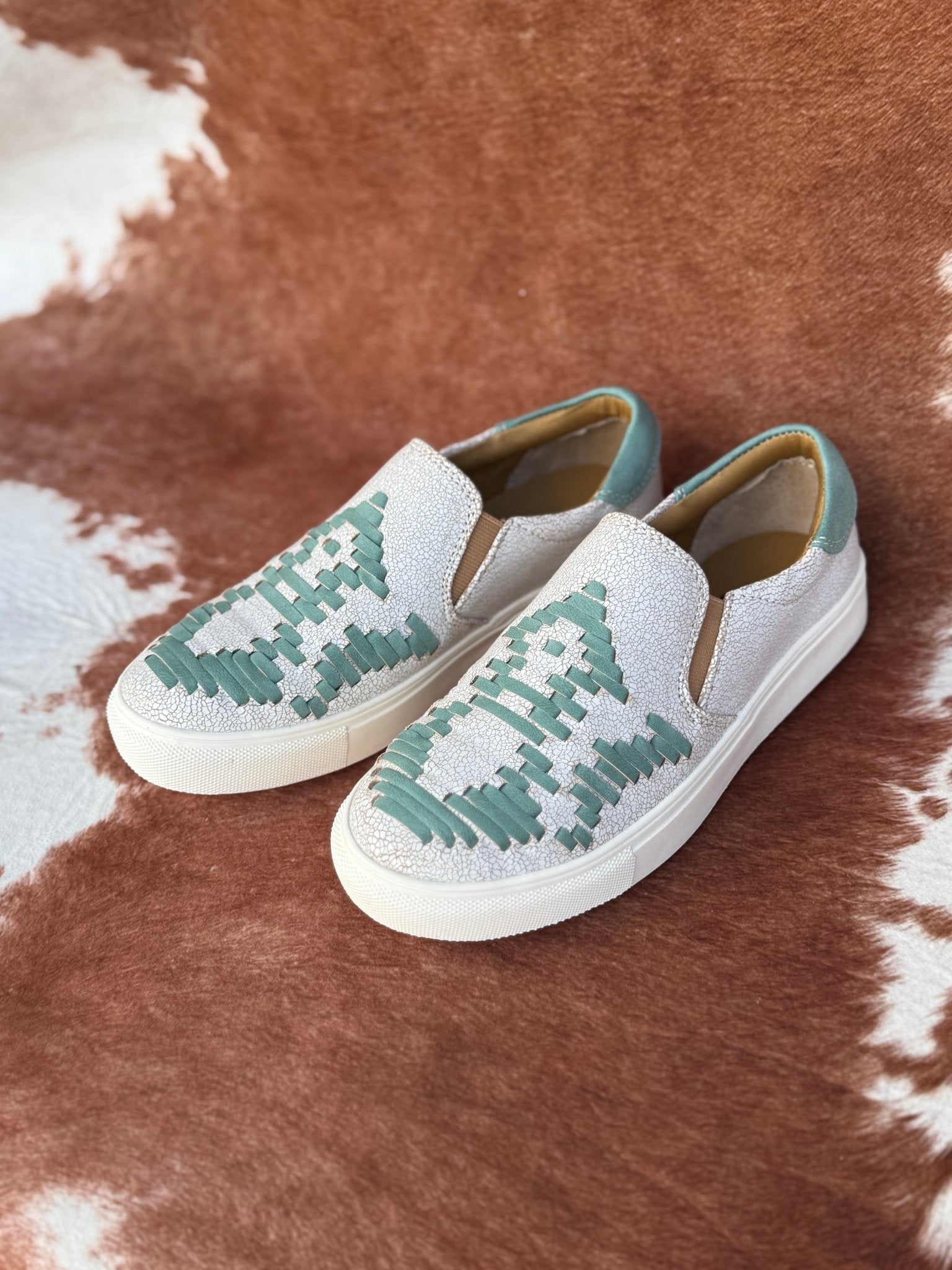 Teal Aztec Slip On Sneakers6