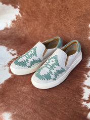 Teal Aztec Slip On Sneakers6