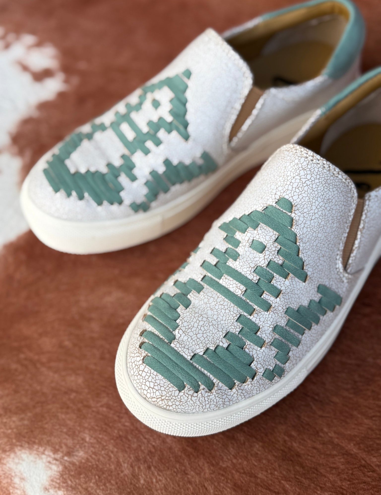 Teal Aztec Slip On Sneakers6