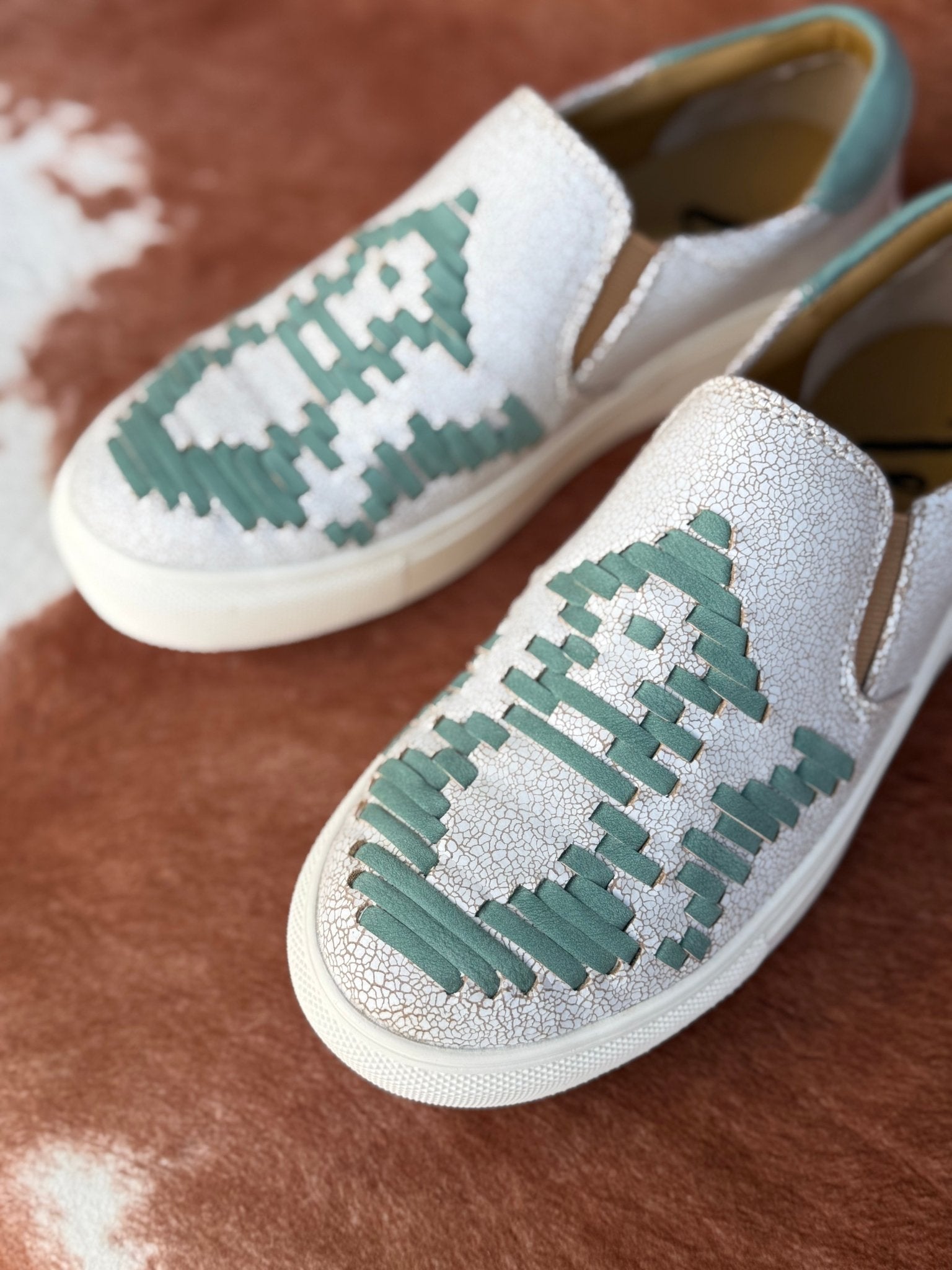 Teal Aztec Slip On Sneakers6