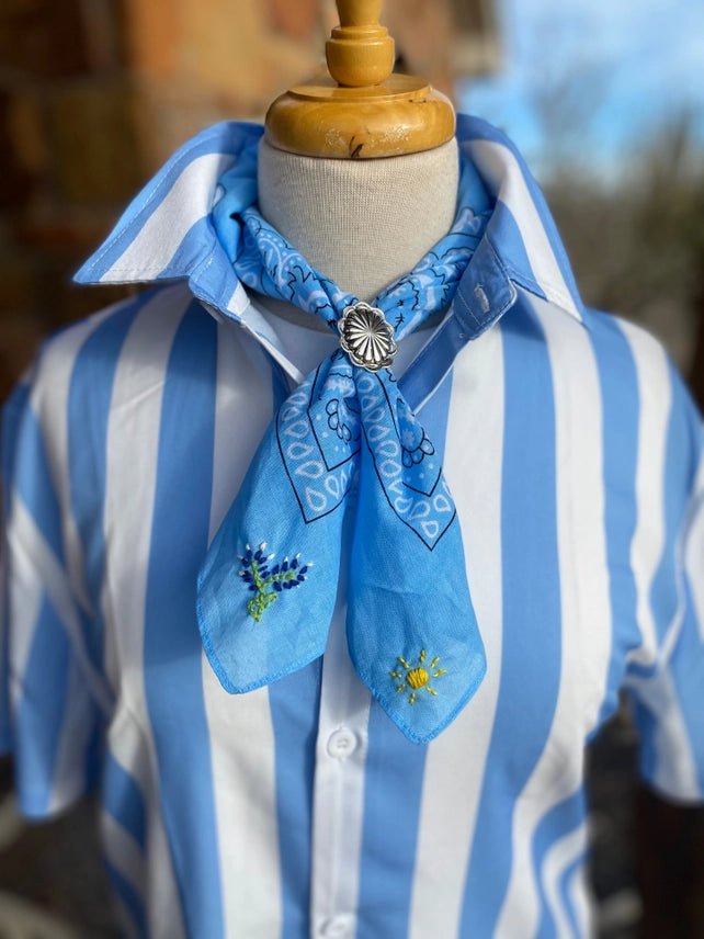 Texas Bluebonnet Embroidered Wild Rag Bandana