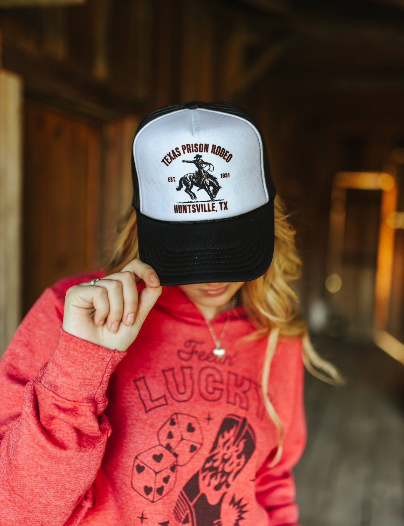 Texas Prison Rodeo Trucker HatBlack & White