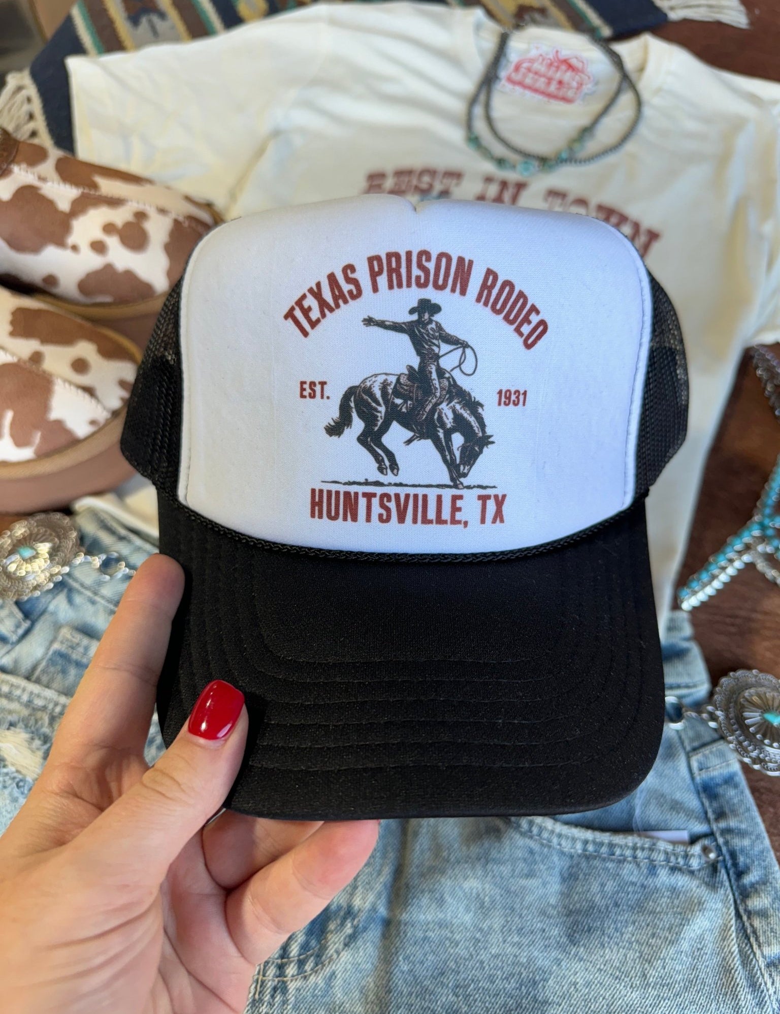 Texas Prison Rodeo Trucker HatBlack & White