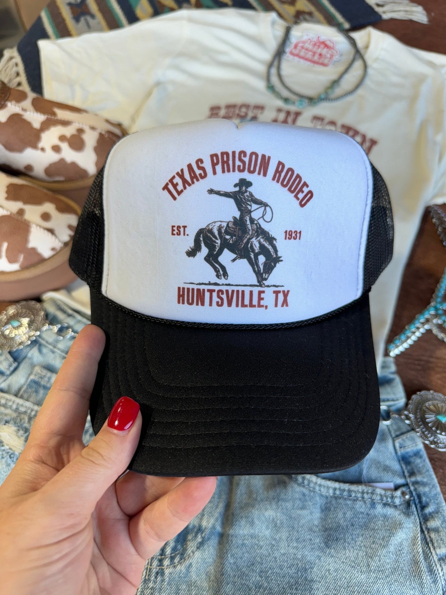 Texas Prison Rodeo Trucker HatBlack &amp; White