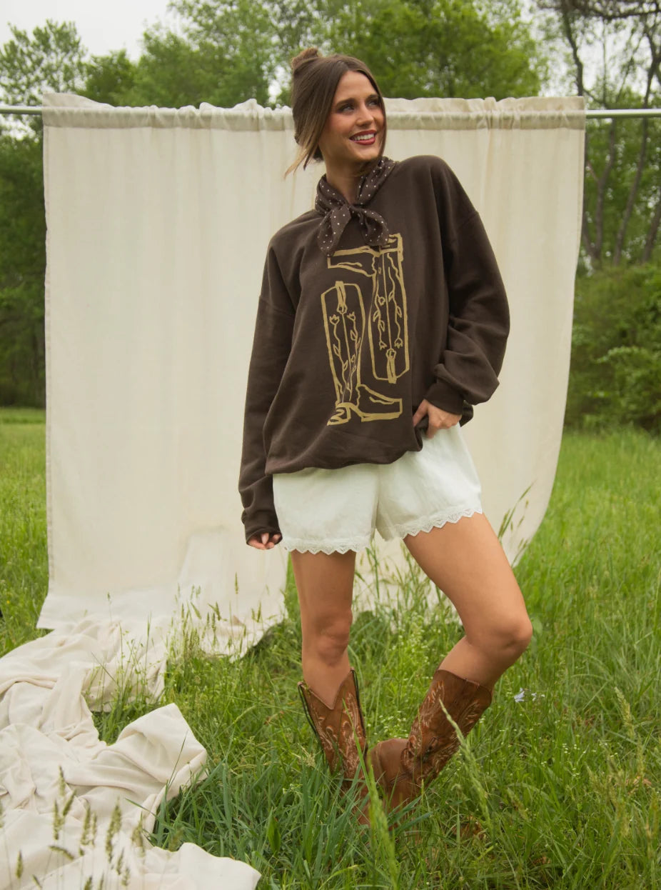 Rodeo Cowboy Boots Graphic SweatshirtBrown