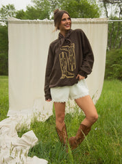 Rodeo Cowboy Boots Graphic SweatshirtBrown