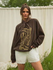 Rodeo Cowboy Boots Graphic SweatshirtBrown
