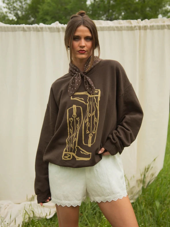Rodeo Cowboy Boots Graphic SweatshirtBrown