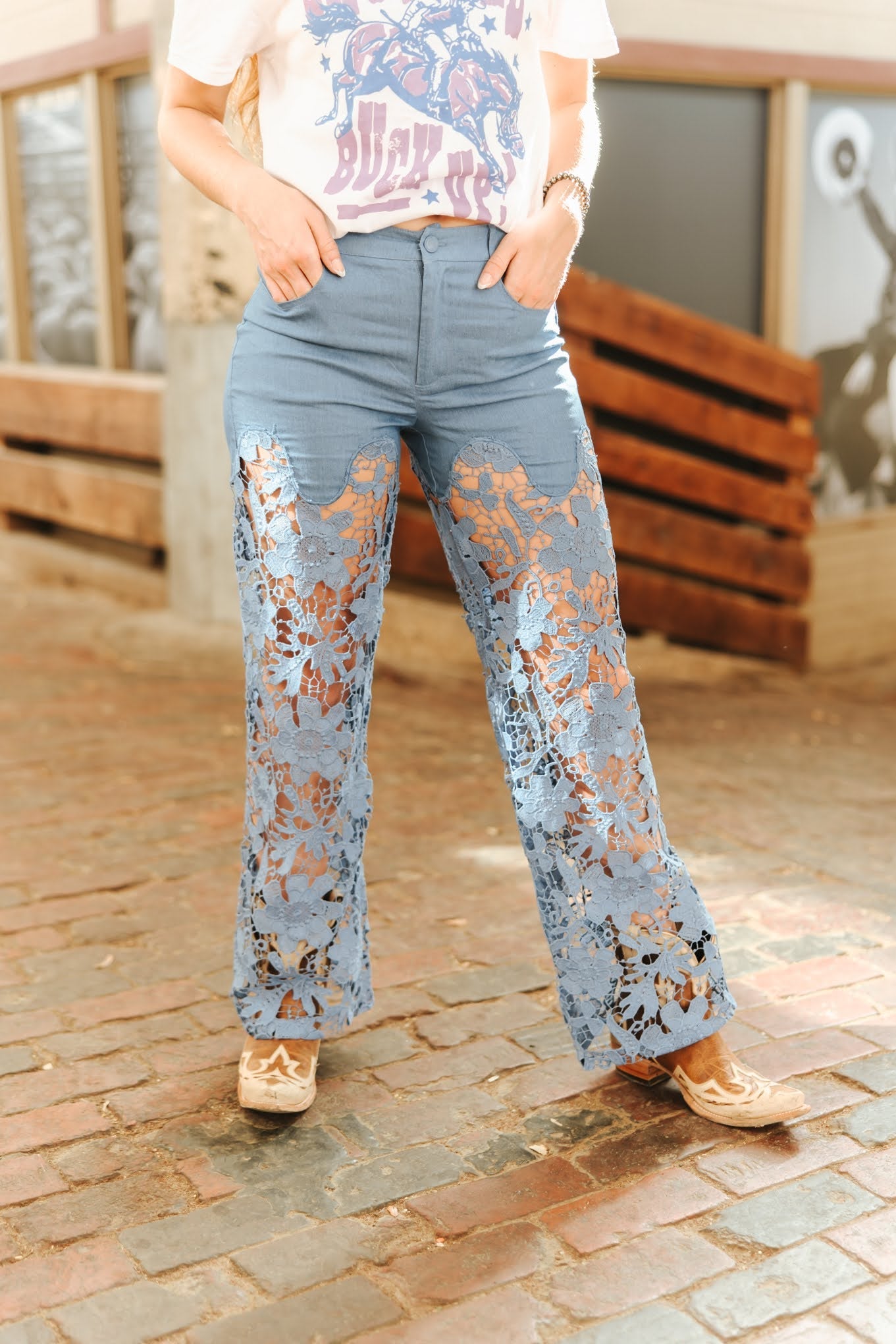 Thalia Floral Lace Denim PantsS