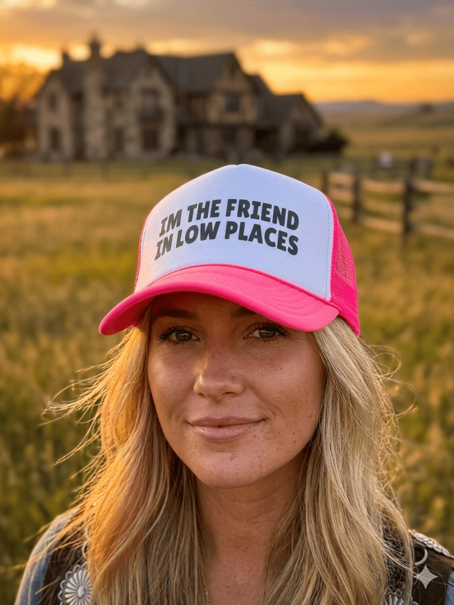The Friend In Low Places Trucker HatNeon Pink & White