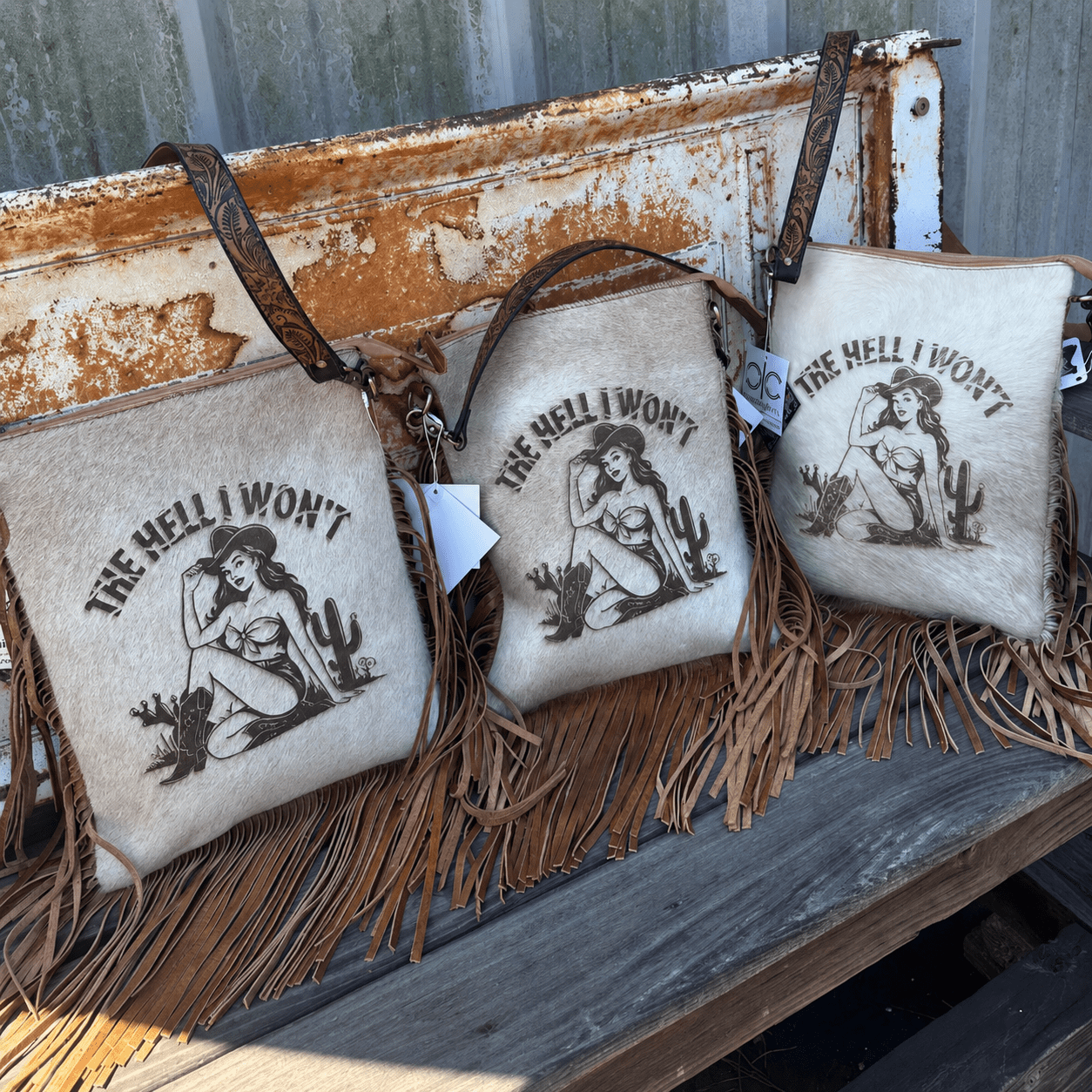 The Hell I Won't Cowhide Fringe Crossbody Bag