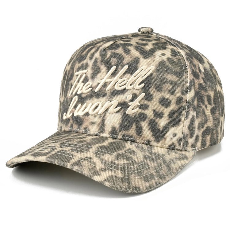 The Hell I Won't Embroidered Leopard Trucker Hat