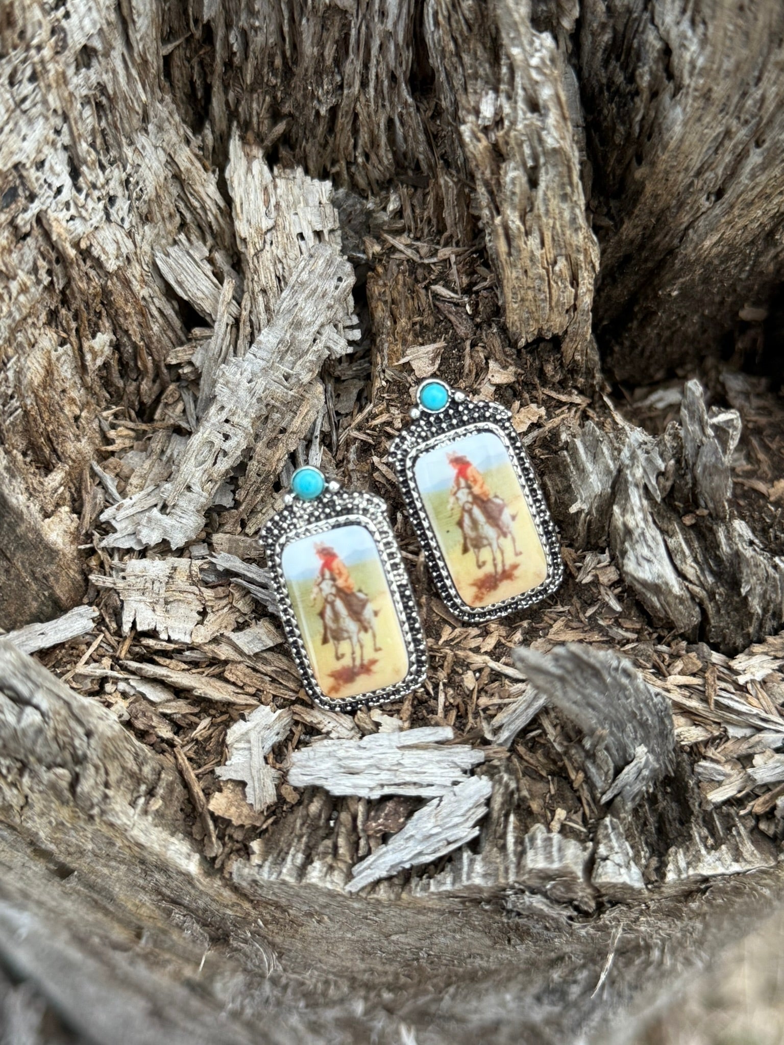 The Lone Rider Portrait Dangle Earrings