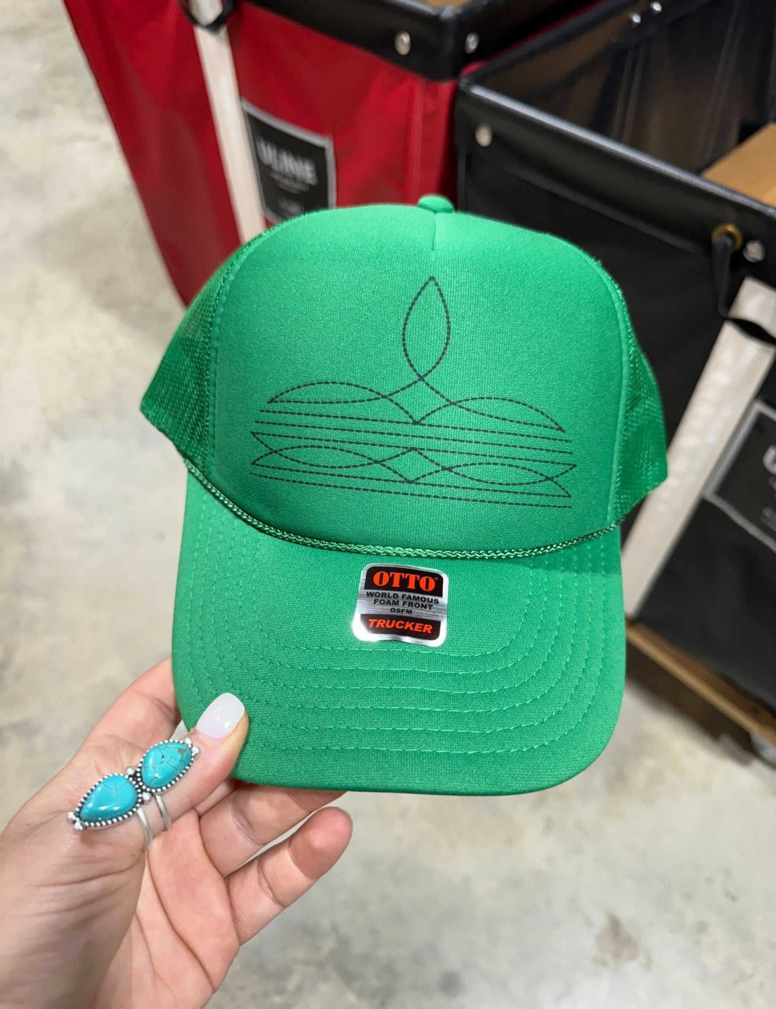 The Viral Boot Stitch Trucker HatGreenOS