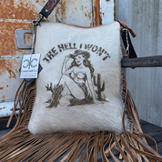 The Hell I Won't Cowhide Fringe Crossbody Bag