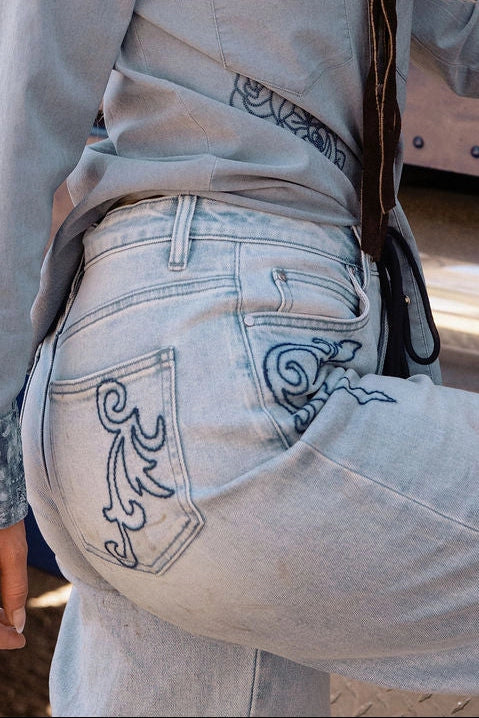 Patriot Paisley Embroidered Wide Leg Jeans