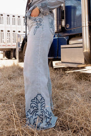 Patriot Paisley Embroidered Wide Leg Jeans