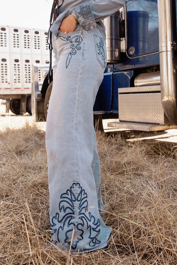 Patriot Paisley Embroidered Wide Leg Jeans