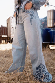 Patriot Paisley Embroidered Wide Leg Jeans