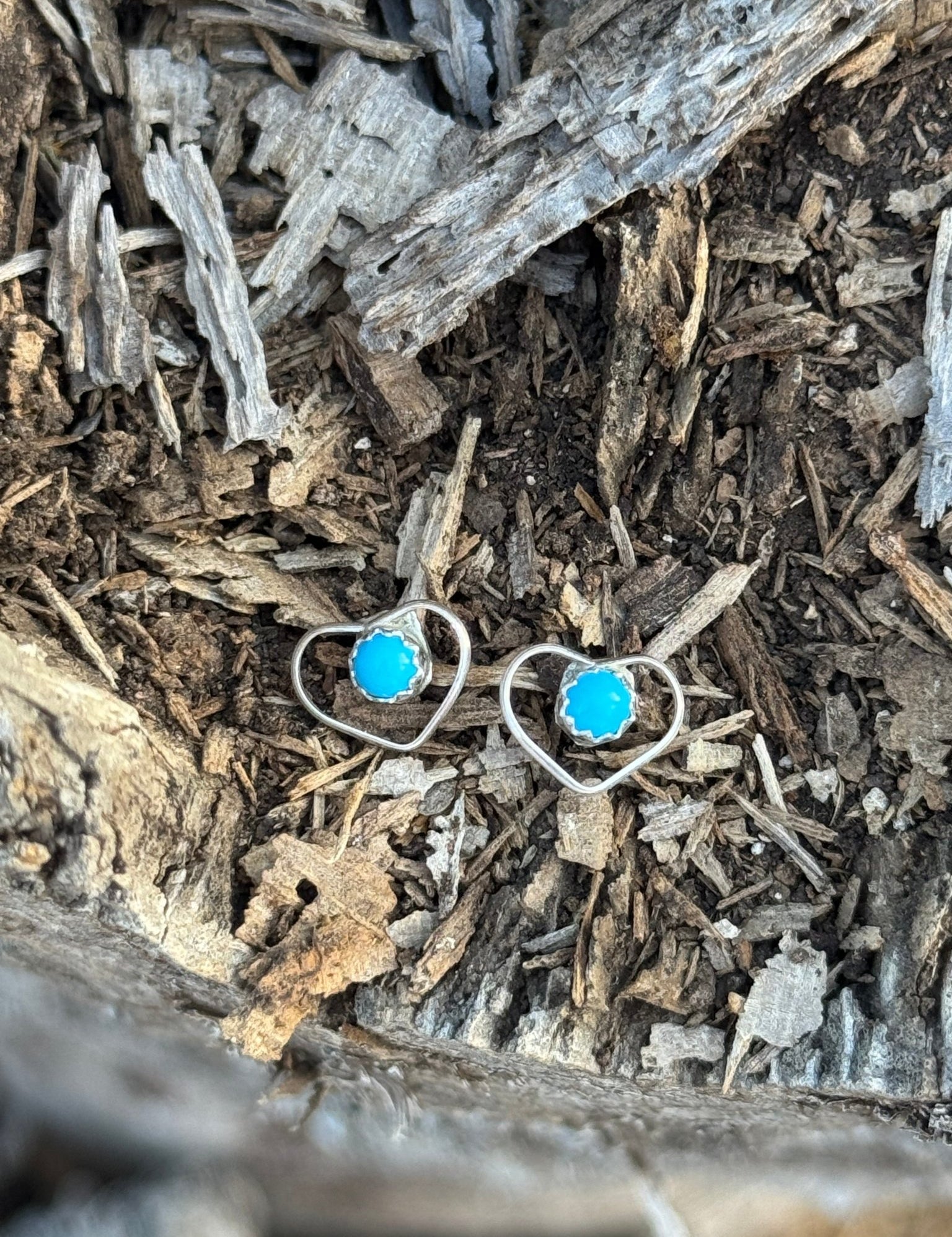 Tiny Kingman Heart Stud Earrings